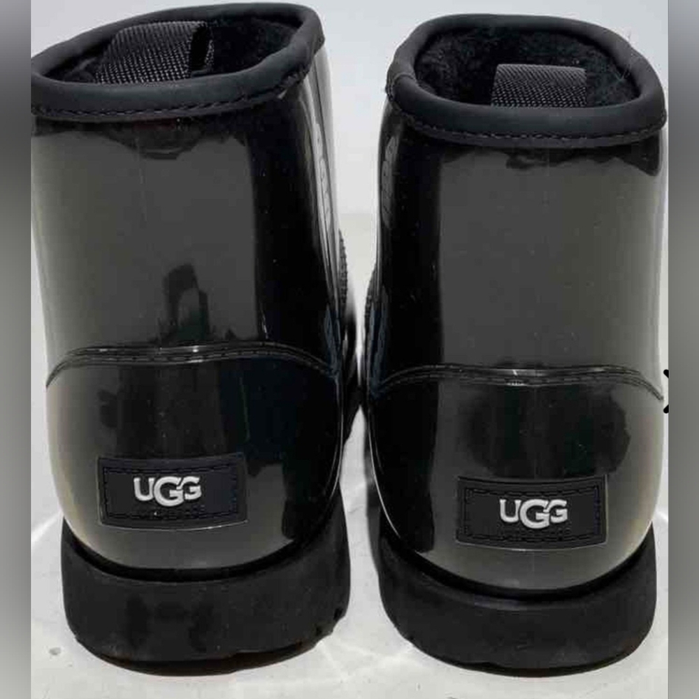 UGG Classic Glossy Clear Mini Black Rain Boots Women's Size 6 MSRP $160 - Picture 8 of 11